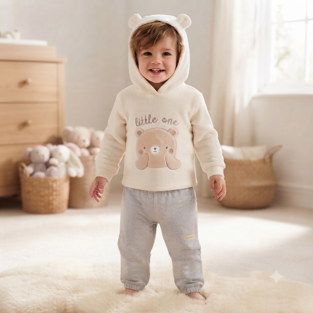 N34609: Baby Unisex Bear Hooded Plush Fleece Top & Jog Pant Set (6-24 Months) N34609: Baby Unisex Bear Hooded Plush Fleece Top & Jog Pant Set (6-24 Months)